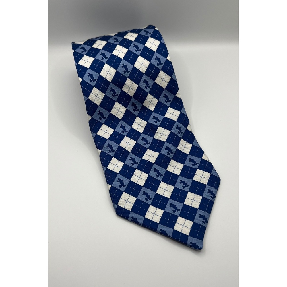 Walt Disney World Mickey Mouse Argyle Silk Tie Blue White Mens Necktie